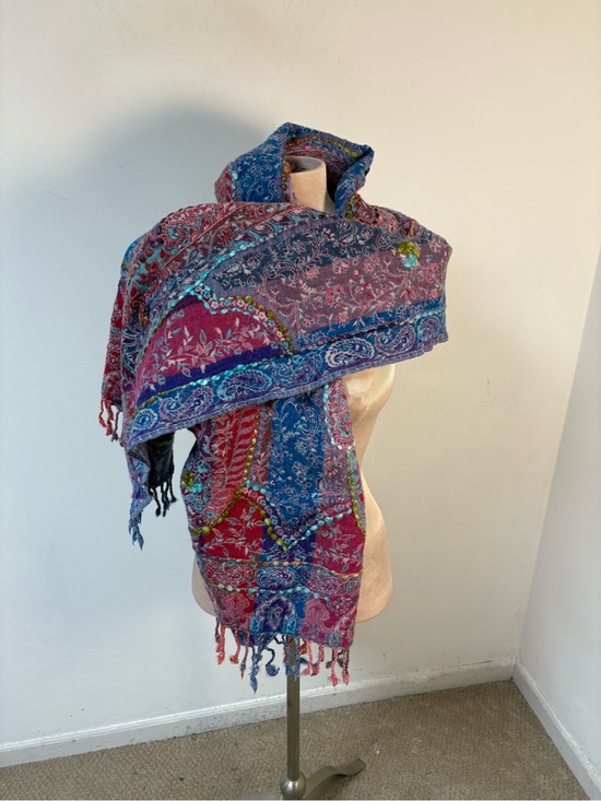 Unbranded Accessories - Pashmina women’s wool paisley shawl embroidered fringe edges 68x24”